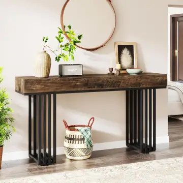 طاولة كونسول بطراز صناعي من Tribesigns بسطح MDF سميك 10 سم وأرجل معدنية، 140x30x82 سم